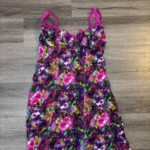 Floral Multicolor Dress with Pink Straps